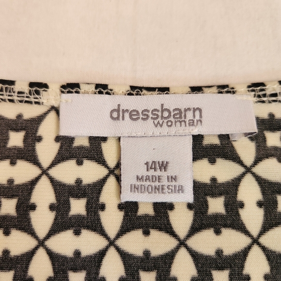 Dressbarn Woman dress slinky stretchy knit scoop neck geometric black ivory 14W - Picture 8 of 11
